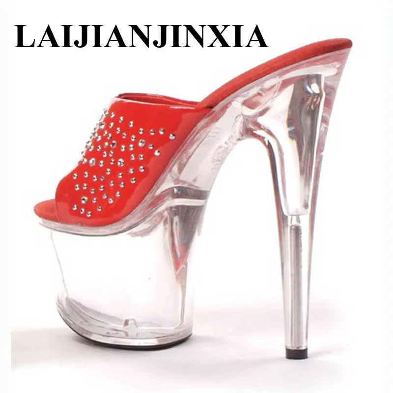 LAIJIANJINXIA/Новинка; пикантные шлепанцы; обувь на высоком каблуке 17 см; обувь на платформе 7 см; обувь для ночного танца на шесте; обувь для танцев со звездами; модельная обувь для танцев - Цвет: Красный