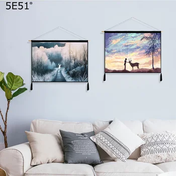 

Hand-painted elk animal hanging painting fabric cotton tapestry background wall covering 64*44cm