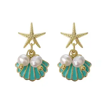 

10 pair/lot fashion women jewelry accessories metal enamel starfish shell pearl cute aesthetic earring