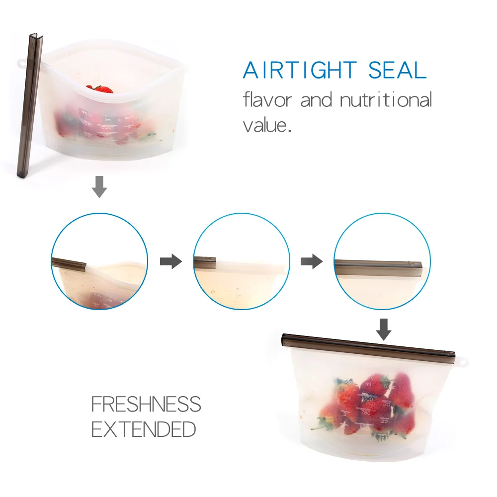 Reusable Silicone Food Storage Bags 1500ml&1000ml BEST for Sandwich, Liquid, Snack, Lunch, Fruit, Freezer Airtight Seal food storage bags,plastic food storage bags,silicone food storage containers