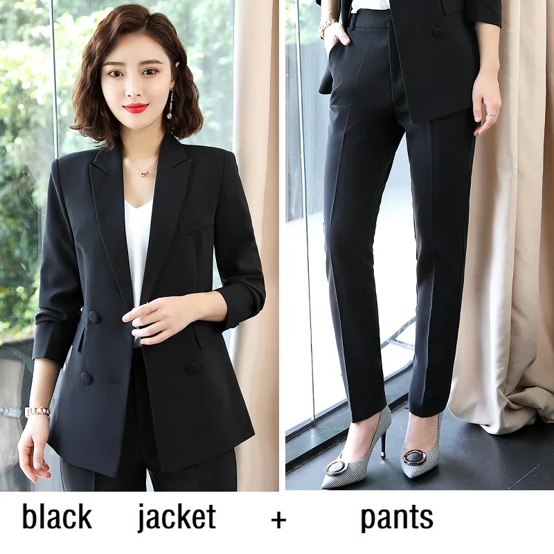 black jacket pants Женские костюмы, приталенные, Осень-зима, блейзеры, куртки, брюки, 2 шт, набор, OL, официальные, женские брючные костюмы, женские костюмы, 8906 - Цвет: black jacket pants
