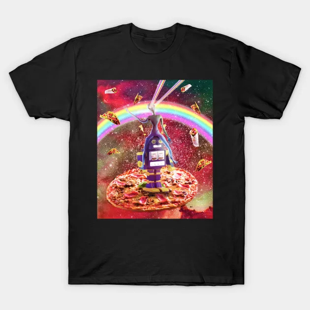 Men t-shirt Laser Eyes Outer Space Alien Riding Robot tshirt Women t shirt | Мужская одежда