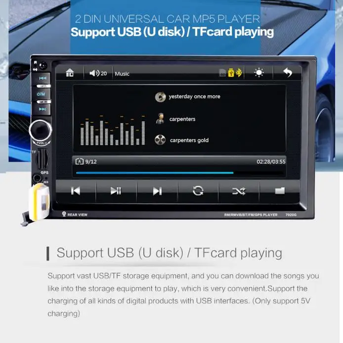 7 Hd Bluetooth Сенсорный экран Mp4 плеер Видео Аудио плееры автомобиля GPS стерео радио 2 Dins Mp5/mp3/usb/aux+ камера D2