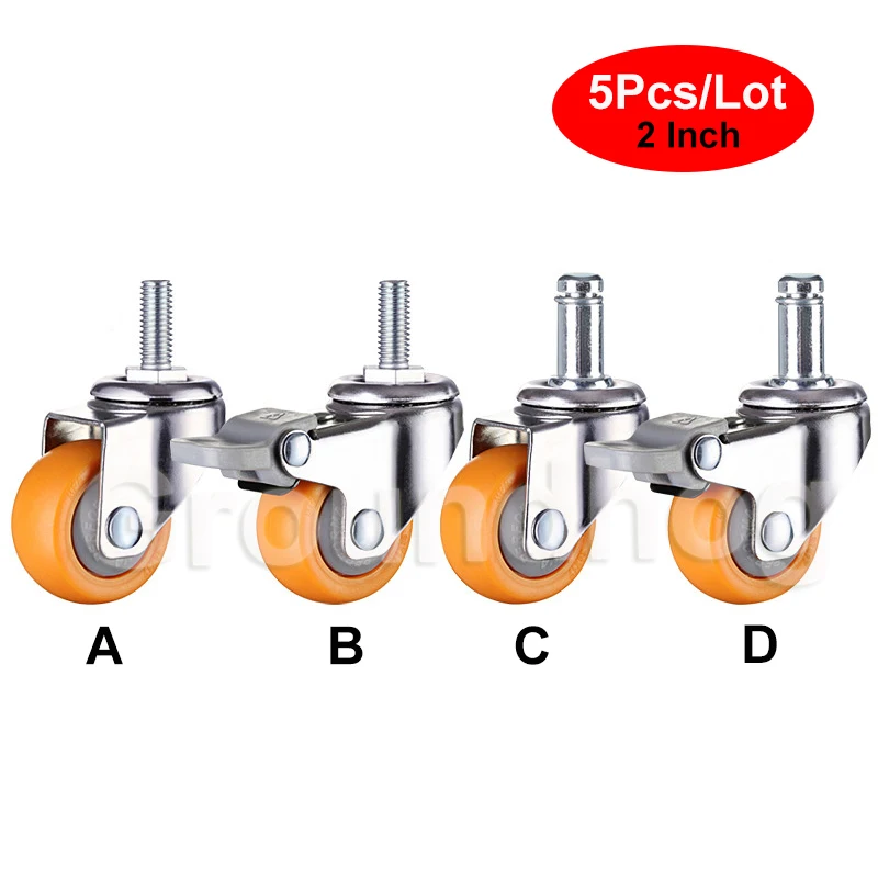 

5pcs Office Chair Caster Wheels 2 Inch Swivel Rubber Caster Wheels Replacement Soft Safe Rollers Load 200KG Furniture Caster