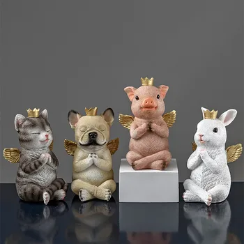 

EUROPEAN ANIMAL ANGEL ART SCULPTURE PETS RABBIT PIG CAT DOG FIGURINE RESIN CRAFTS CREATIVE HOME DECORATION WEDDING GIFT R5020