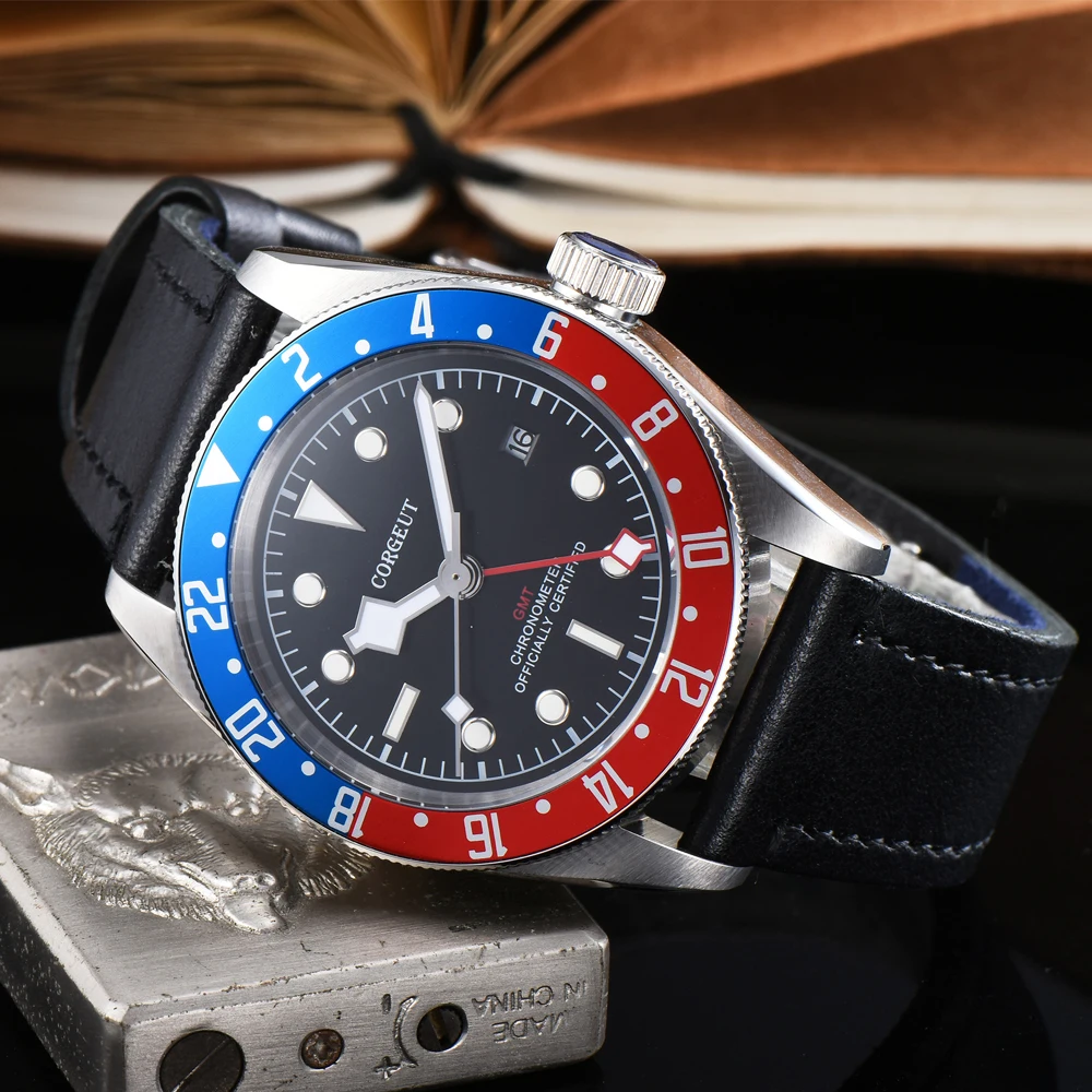 Corgeut41MM мужские спортивные часы GMT красно синий ободок светящийся сапфировый