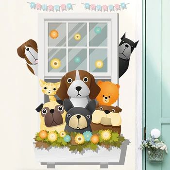 

Wall posted false window kindergarten children room is decorated our cartoon baby dog flowers male girl sticker adhesive