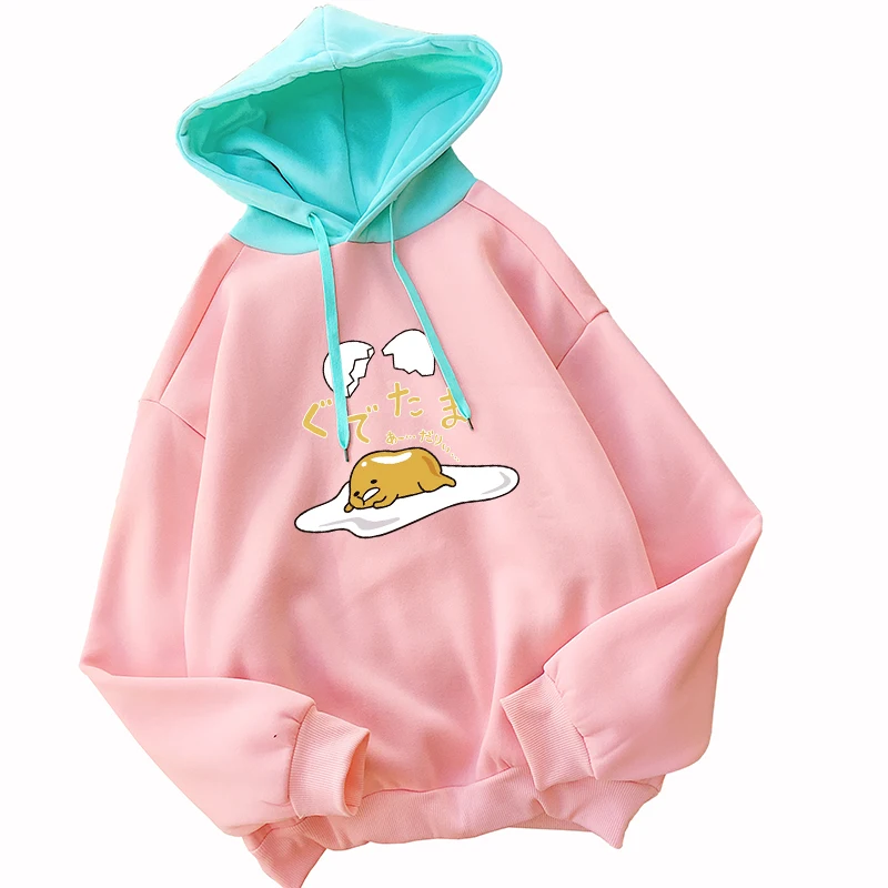 

Gudetama Hoodies Women Long Sleeve Autumn Winter Fleece Casual Streetwear Kawaii Cartoon Lazy Egg Yolk Printed Hooded Sweatshirt
