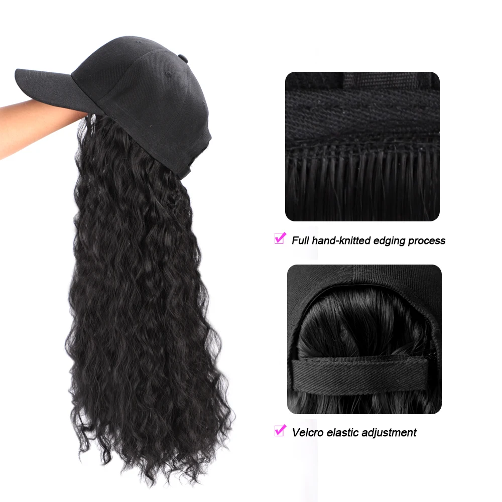 Black Star Hair Synthetic Long Wave Baseball Cap with Hair Brown Black Wavy Women Wig Hats with Wavy Extensions for Women