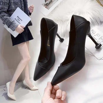 

Spring Autumn High Heels Ladies Party Stiletto Pointed Single Shoes Career Work Women's Shoes Sexy Soft Leather Comfort Pumps