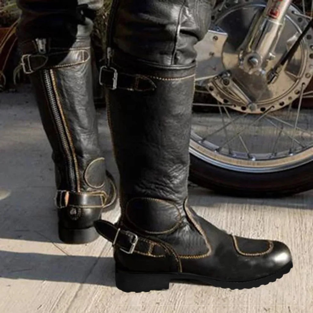 Обувь модные женские ботинки женская обувь, zapatos de mujer, мужская и женская кожаная обувь до колена на молнии с пряжкой ковбойские рыцарские сапоги на низком каблуке