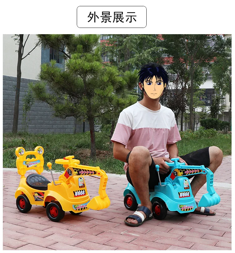 Micro for Children Harness Storage Music Sliding Excavator Baby Walker Engineering Vehicle Scooter Boy Toy Car