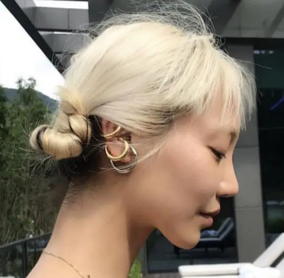 HUANZHI New Rhinestone Crystal Geometry Circle C Shape Metal Opening Ear Bone Clip Dual Use Ring for Women Men Girls Party