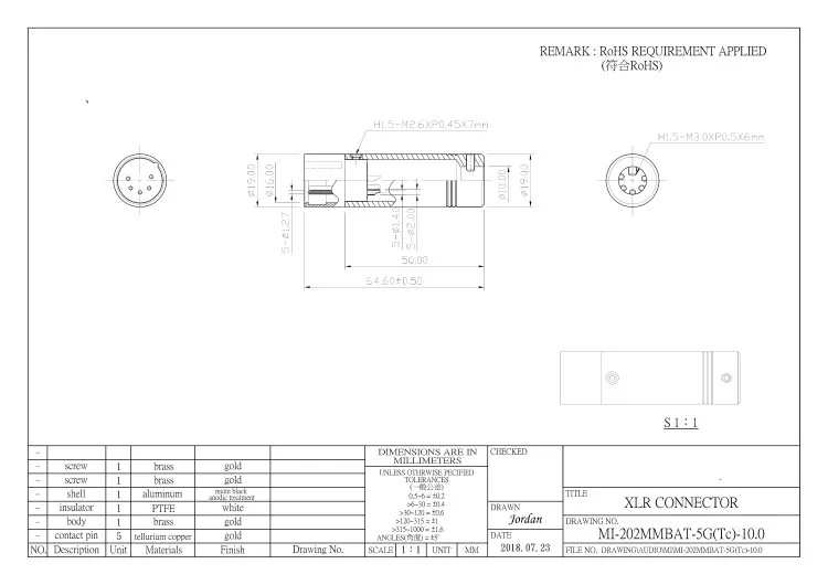 Позолоченный HIFI аудио штекер пятиядерный Cannon XLR штекер 10 мм