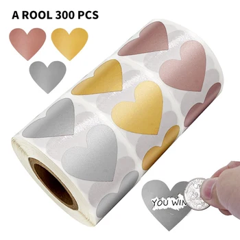 

300Pcs/Roll Heart Shaped Rose Gold Scratch Off Stickers For Party Activity Sticker Clear Stickers Stationery Sticker