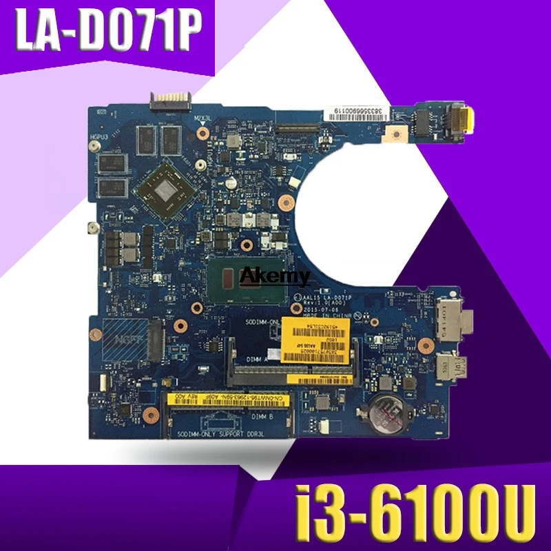 

Free shipping For Dell Inspiron 15 5559 Laptop Motherboard AAL15 LA-D071P With i3-6100u CPU motherboard tested 100% work