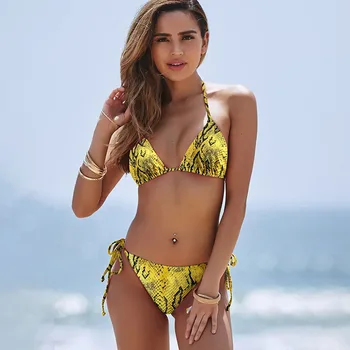 

Sexy Snake Print Thong Bikini 2019 Female Swimsuit Women Swimwear Push Up Bikinis Set Micro Swimming Suits for Bathing Suit