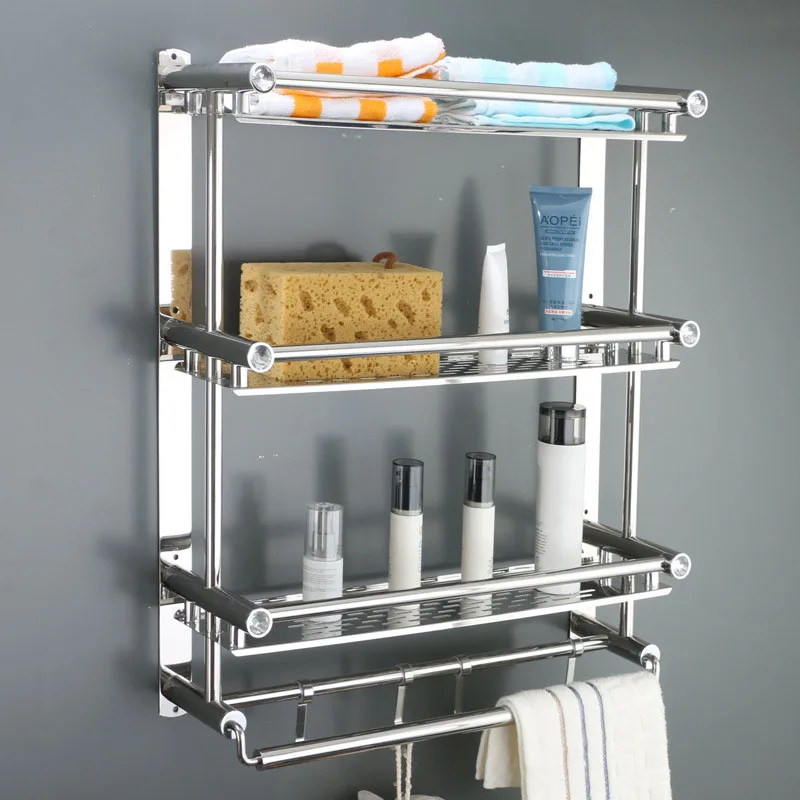 

Bathroom Accessories Set Stainless Steel Robe Hooks Paper Holder 3 Layer Towel Holder Soap Dish Wall Mounted Toilet Brush Holder