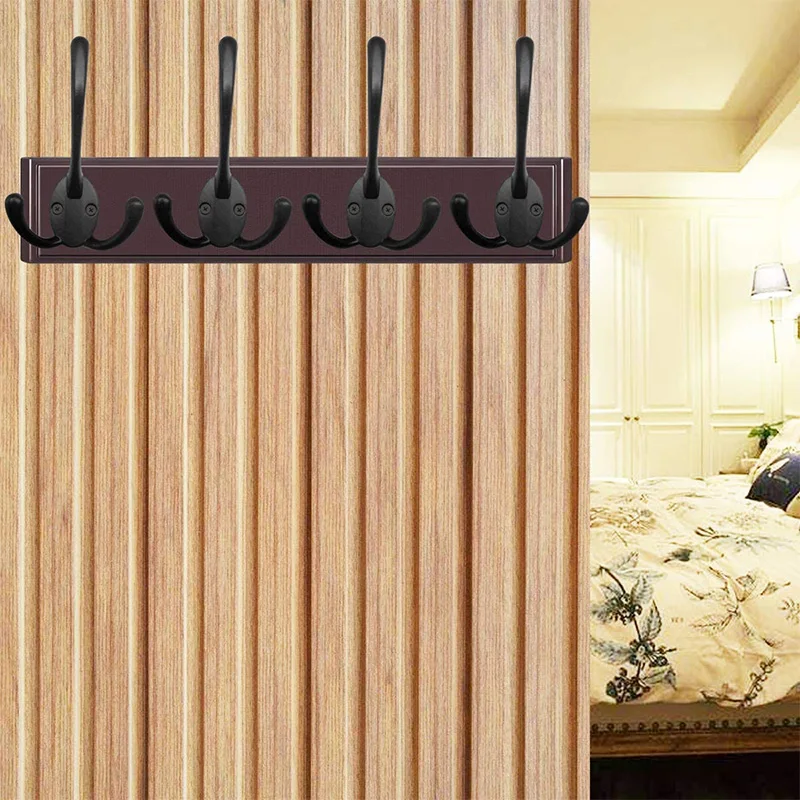 6PCS Big Heavy Duty Three Prongs Coat Hooks Wall Mounted with 12 Screws  Retro Double Utility Rustic Hooks for Thick Coat