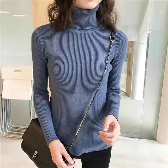 2019 Slim Long Sleeve Turtleneck Autumn Winter Sweater Women Knitted Ribbed Pullover Sweater Jumper Soft Warm Pull Femme 6897 50