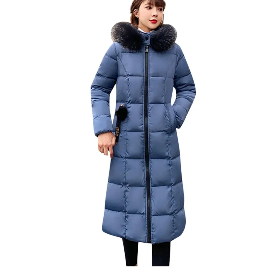 Женская зимняя теплая Толстая куртка с капюшоном и карманом на молнии, Женская приталенная куртка, элегантное пальто, верхняя одежда, Famale - Цвет: Blue