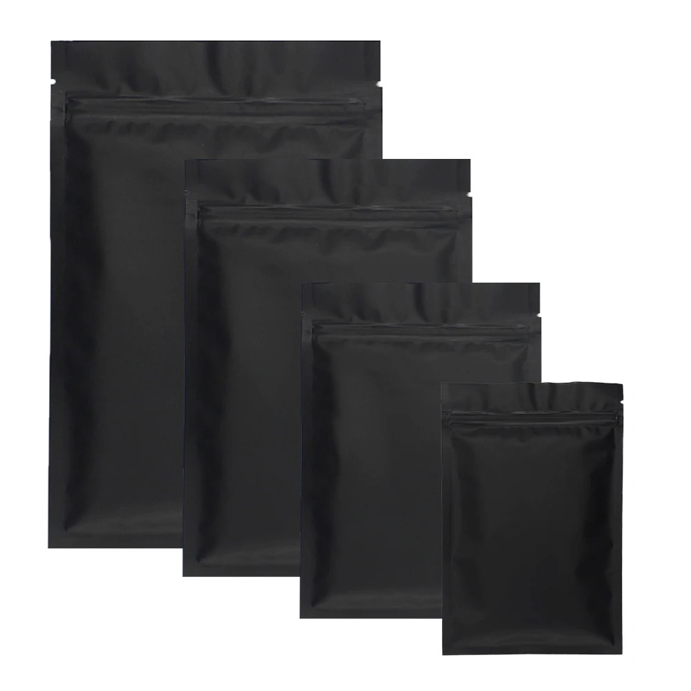 50pcs Matte Black White Heat Sealable Plastic Flat Mouth Ziplock Packaging Bag Smell Proof Aluminum Foil Mylar Ziplock Bags 2