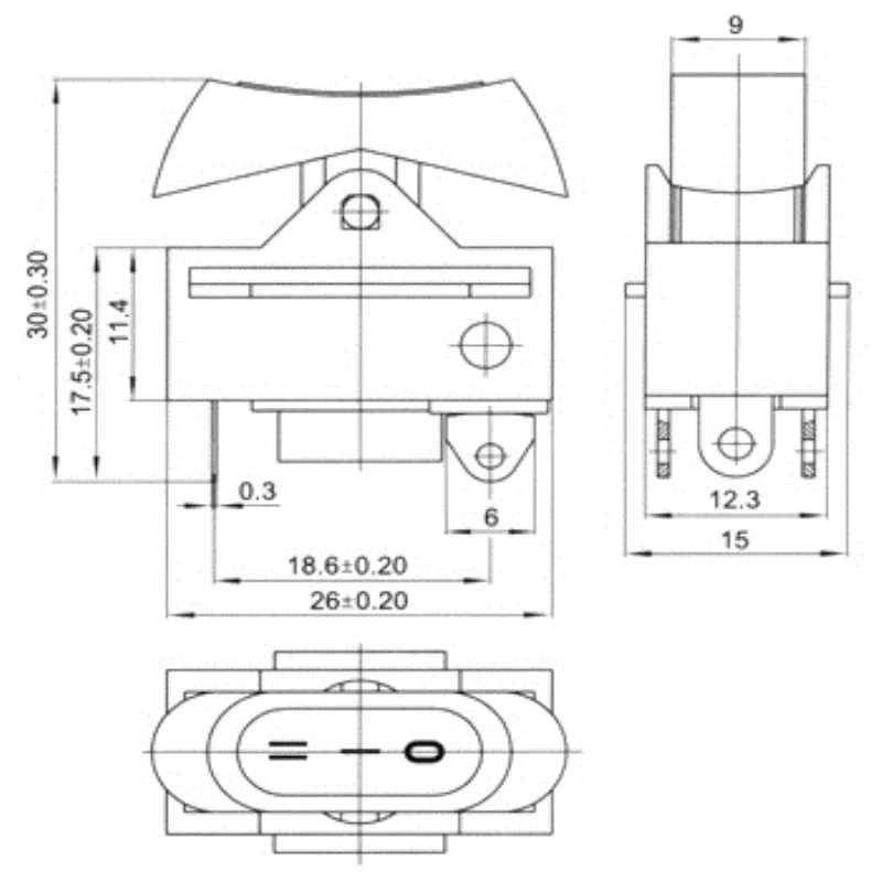 Переменный ток 250 В 6A / AC125V 10A 3 позиции Контактный Терминал DPDT Rocker Switch с