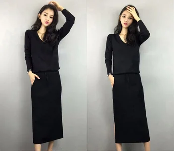 

JS160J-2019 Autumn and winter new fashion solid color show thin dress