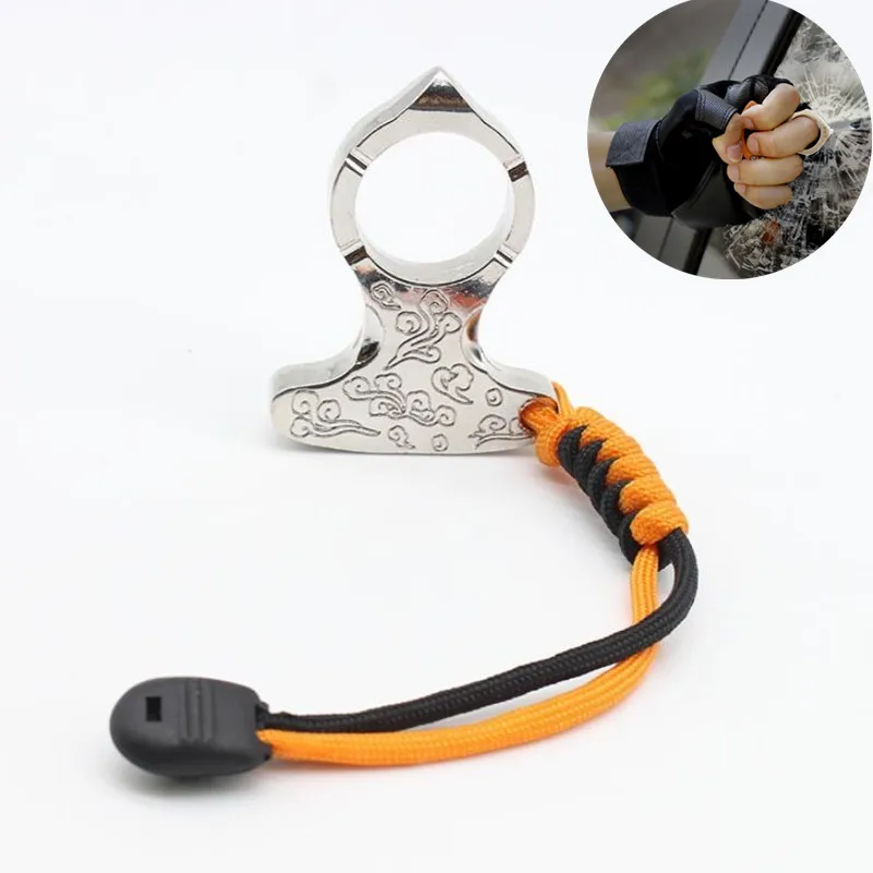 Multi-function Stainless Steel Broken window survival buckle 4mm Paracord Finger Tiger Opener Keychain survive kits