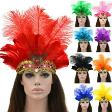 Boho женское большое украшение на голову с перьями фестиваль венок с головным убором для Хэллоуина вечерние женские блестки хрустальные перья диадемы