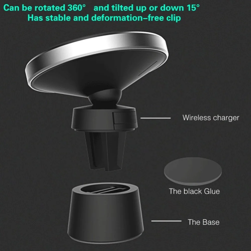 Беспроводное Автомобильное зарядное устройство с поворотом на 360 градусов, магнитный держатель для мобильного телефона для iPhone Xs Max/Xs/Xr/8 Plus