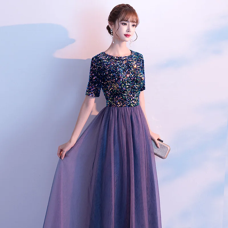 

2020 Time-limited Beach Host Evening Dress Female 2020 New Style Noble Sequin Annual President Chorus Performance Long Skirt