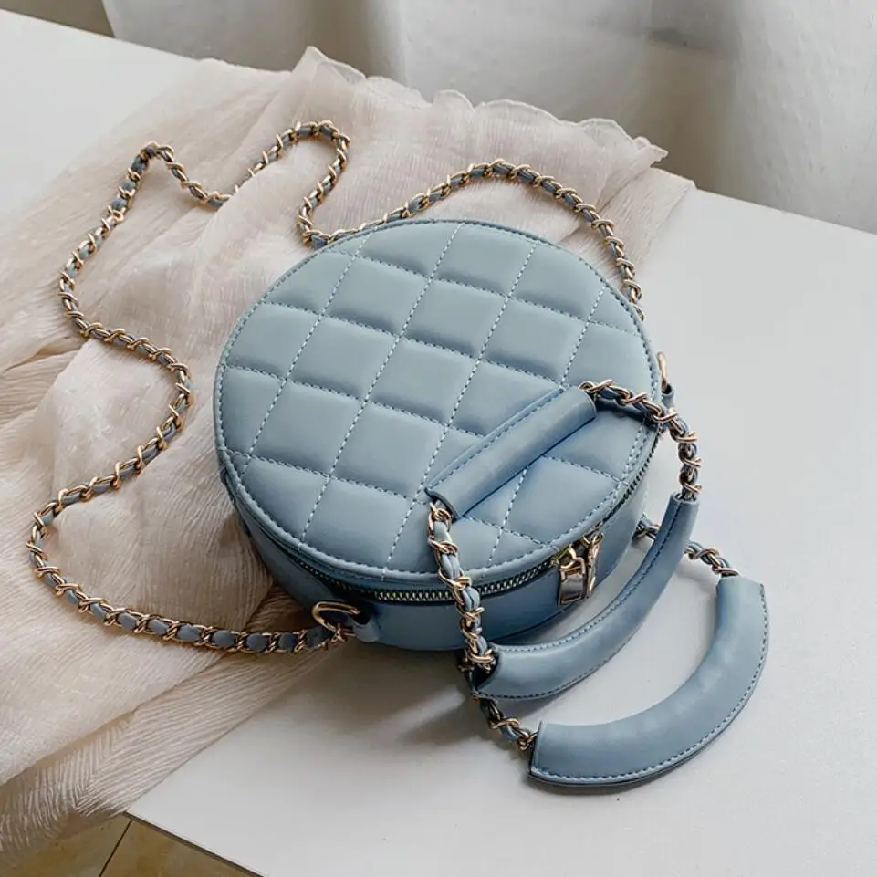 lattice Round Cute Tote bag 2020 fashion new high-quality PU leather Women's Designer Handbag Chain Shoulder Messenger Bag