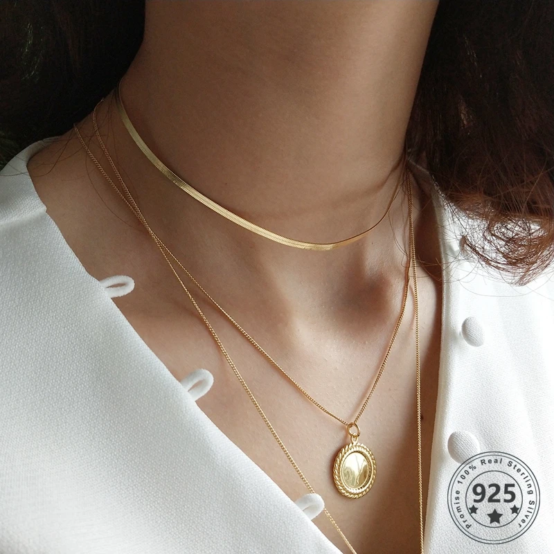 Najtaniej Louleur 925 srebro płaski wąż modny naszyjnik złoty szeroki choker łańcuszek naszyjnik dla kobiet ozdoba na szyję biżuteria srebrna