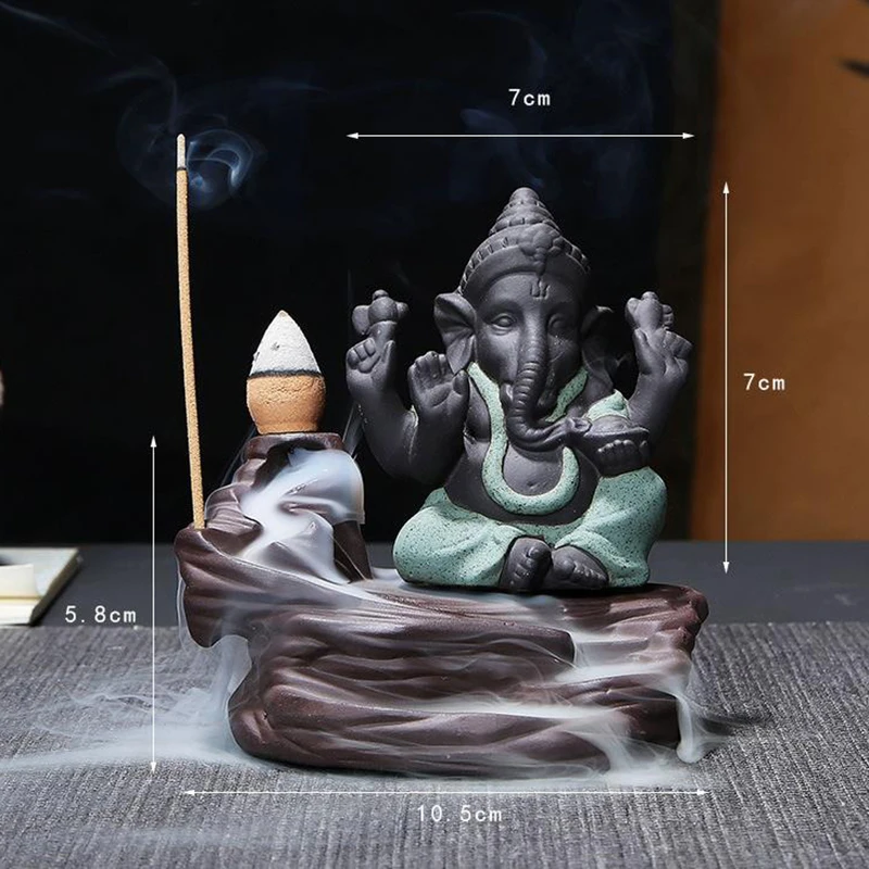 Incense Burner with 40 Pieces Incense Cones / Clay Purple Elephant Statue Backflow Incense Burner Censer Home Decoration Crafts
