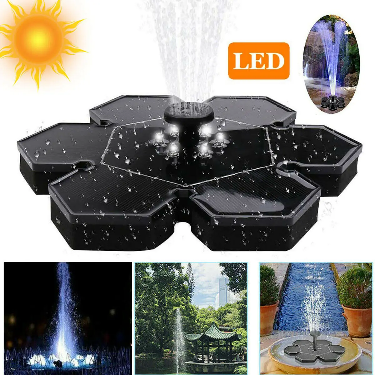 Fuente Solar flotante LED para piscina, Panel Solar alimentado, bomba de agua para decoración de jardín, Fontaine