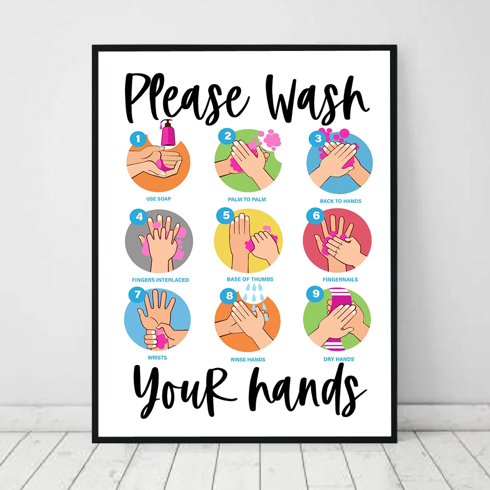 

Nordic Nursery Poster Wash Your Hands Sign Canvas Painting Abstract Wall Art Print Modern Picture Bathroom The Wall Home Decor