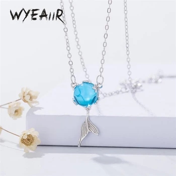 

WYEAIIR 925 Sterling Silver Shiny Cute Blue Crystal Fish Tail Whale Clavicle Chain Female Necklace