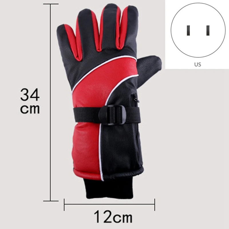 Lithium Battery Charging Electric Heating Gloves Heating Gloves Winter Outdoor Sports Waterproof Gloves US Plug