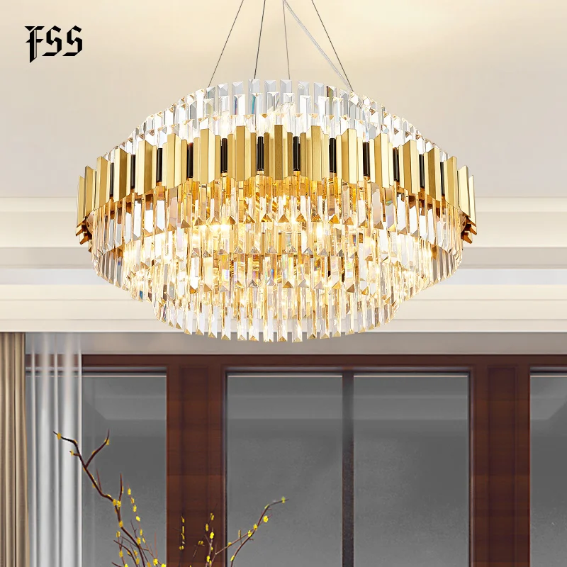 Modern gold  chandelier lighting for living room luxury round crystal lamp home decoration chain led cristal light fixtures