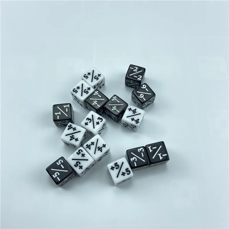 100/200pcs Dice Counters 5 Positive +1/+1 & 5 Negative -1/-1 For Magic The Gathering Table Game Funny Dices White Black Teaching