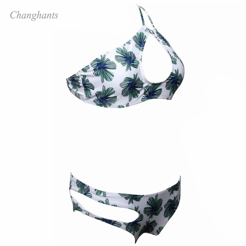 Новая модель Детский комплект бикини для девочек с принтом в виде белых листьев
