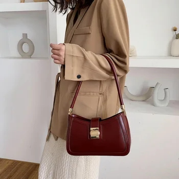 

Purses Women2020 New Style France Non-mainstream WOMEN'S Bag Elegant Handbag Retro Pu Hide Substance Shoulder Bag Small