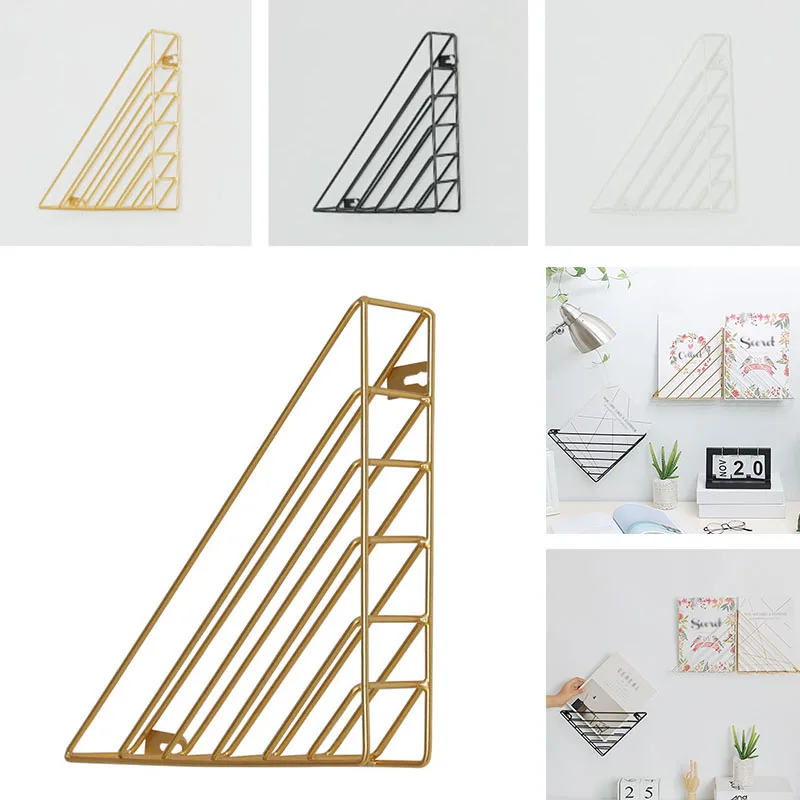 1*Wall Mounted Storage Rack Magazine Book Rack Triangle Display Shelf Decoration