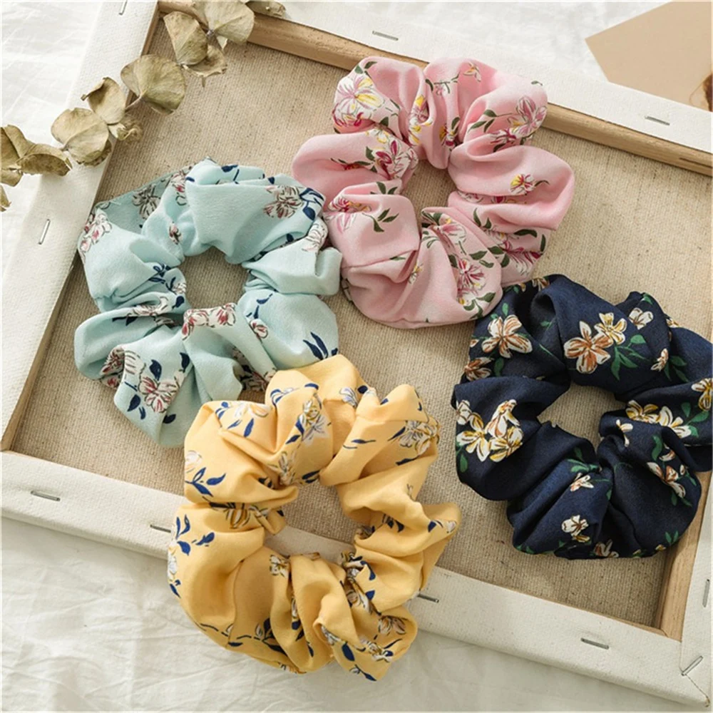 New Arrival Floral Hair Scrunchies Turban Hairband Hair Ties for Women Girls Ponytail Holder Flower Printed Hair Accessories