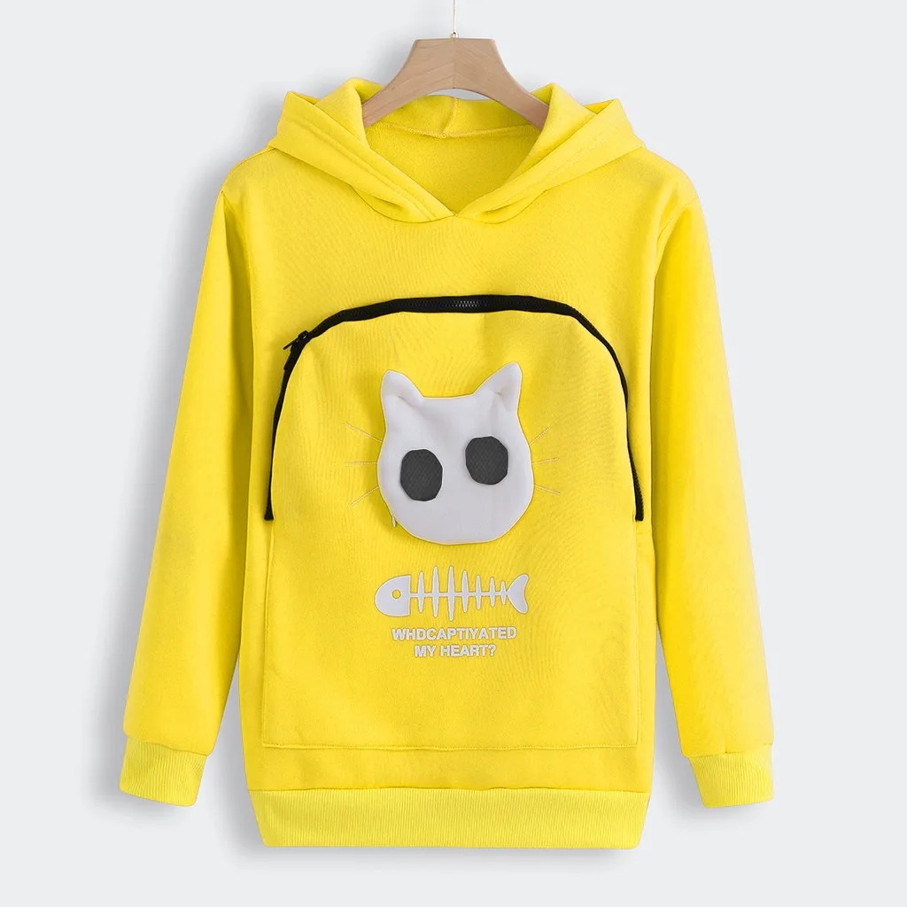 cat pouch hoodie yellow