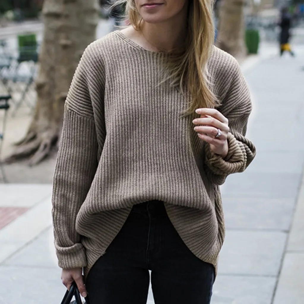 

Korean Sweater Women Long Sleeve Women Knitting Sweater Solid O-Neck Pullover And Jumper Loose Sweater Winter Clothes Pull Femme