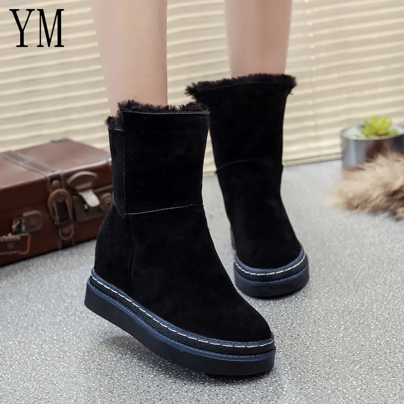 Genuine leather Increasing Fur Snow boots Wedge women Top High quality Boots Winter Boots for women Warm Botas Mujer 35-39