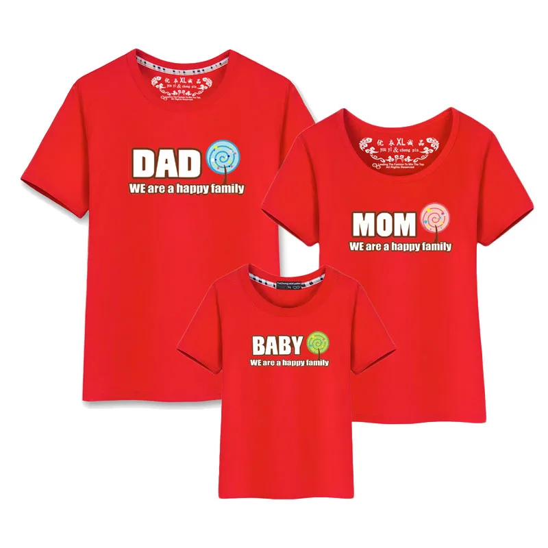 

T-shirt Parent-Child Cartoon Printed Pattern Pure Plain T-shirt Lovely Leisure Basic T-shirt Summer Interesting Shirt Parent-Chi