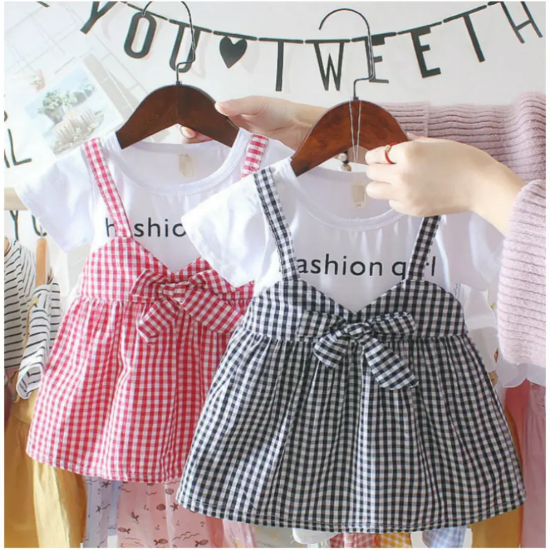 

Wild 2019 New Girls Red and Black Plaid Strap Dresses Children Korean Version of The Baby Summer Cute Princess Dress